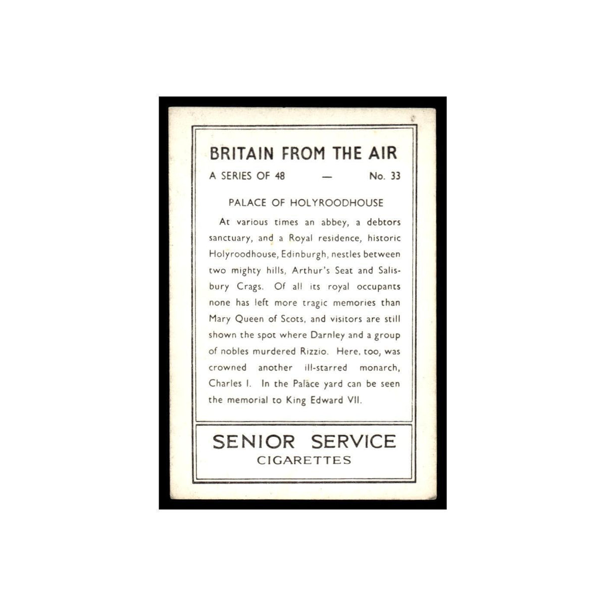 Palace of Holyroodhouse 1939 Senior Service Britain From Air #33 VG