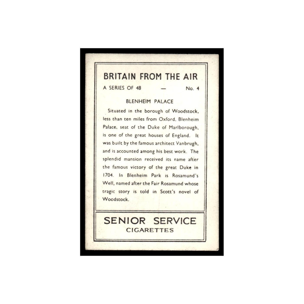 Blenheim Palace 1939 Senior Service Britain From Air #4 Tobacco Card VG