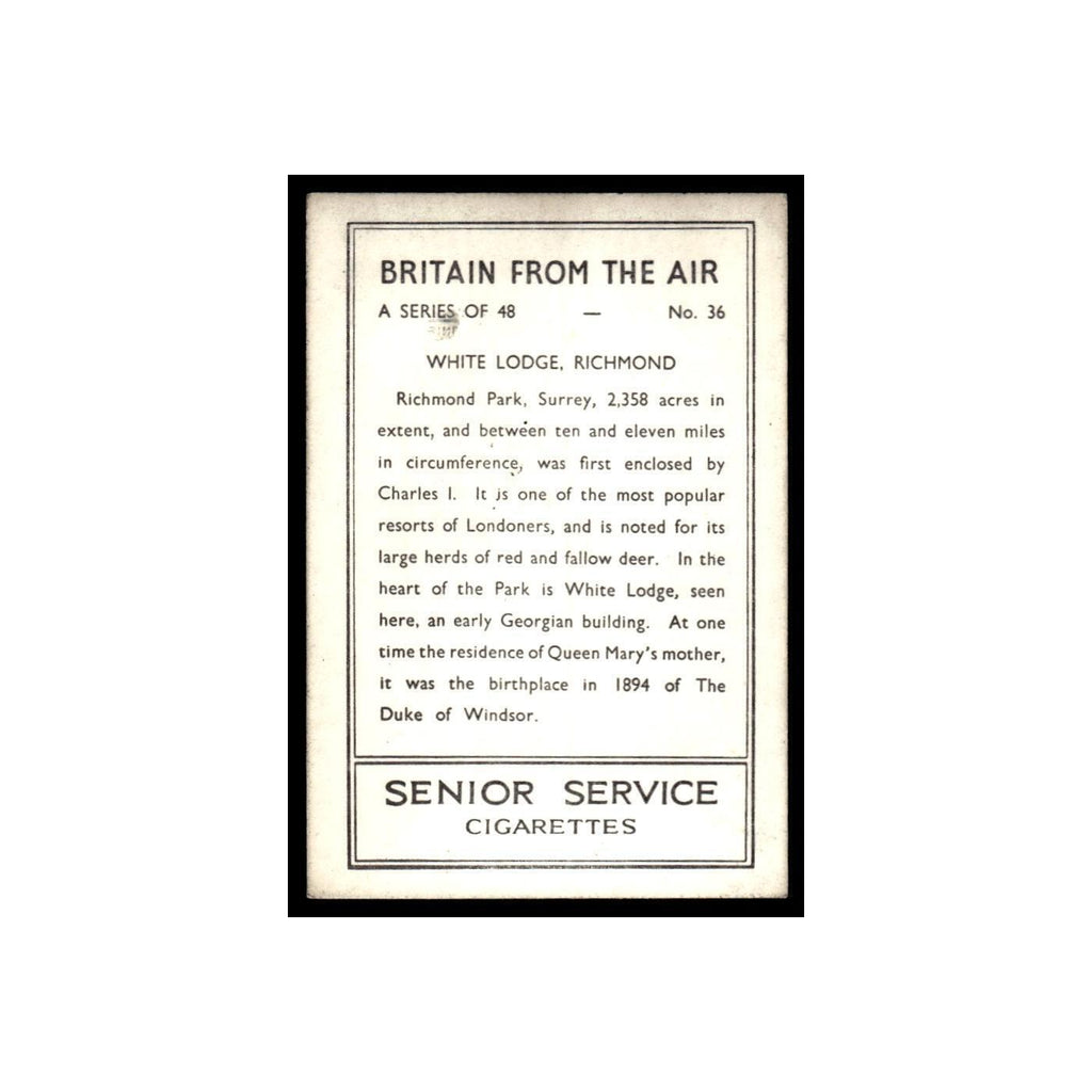 White Lodge 1939 Senior Service Britain From Air #36 Tobacco Card VG