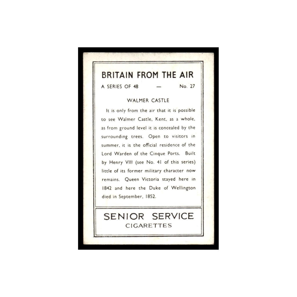 Walmer Castle 1939 Senior Service Britain From Air #27 Tobacco Card VG