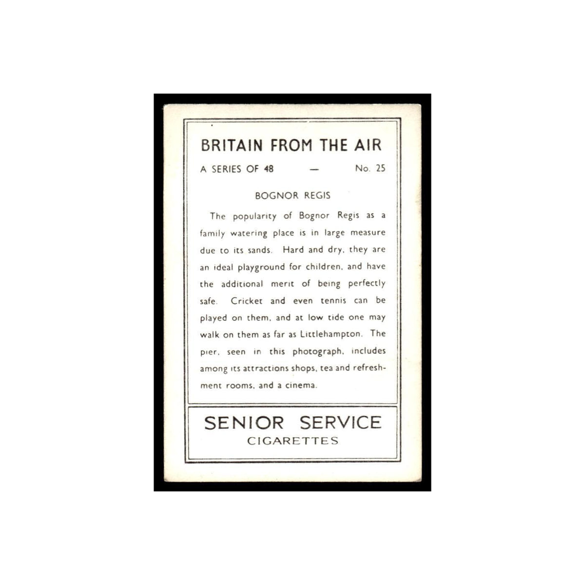 Bognor Regis 1939 Senior Service Britain From Air #25 Tobacco Card VG