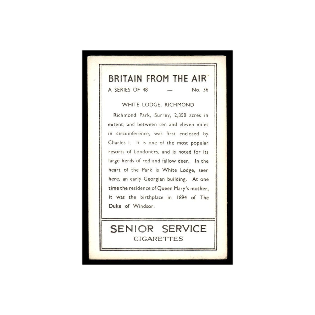 White Lodge 1939 Senior Service Britain From Air #36 Tobacco Card VG