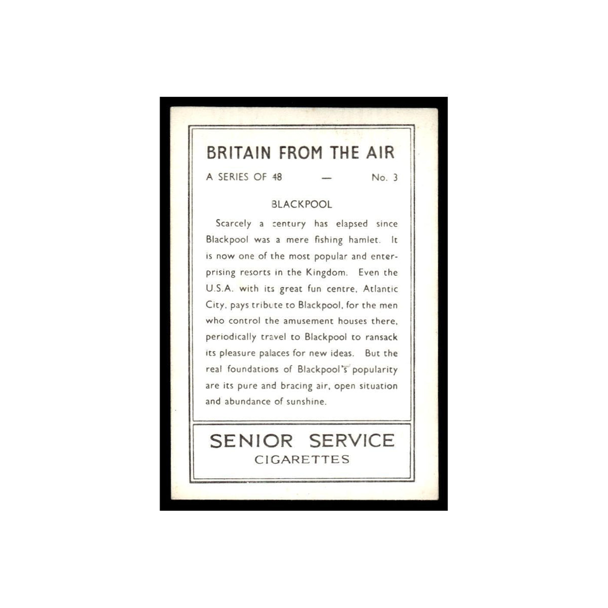 Blackpool 1939 Senior Service Britain From Air #3 Tobacco Card VG