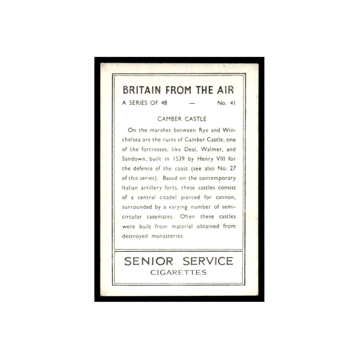 Camber Castle 1939 Senior Service Britain From Air #41 Tobacco Card VG