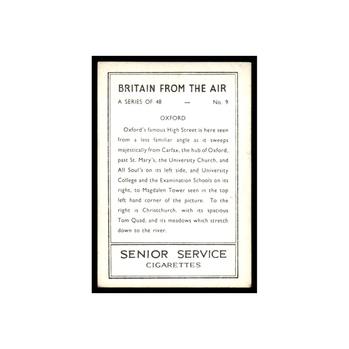 Oxford 1939 Senior Service Britain From Air #9 Tobacco Card VG