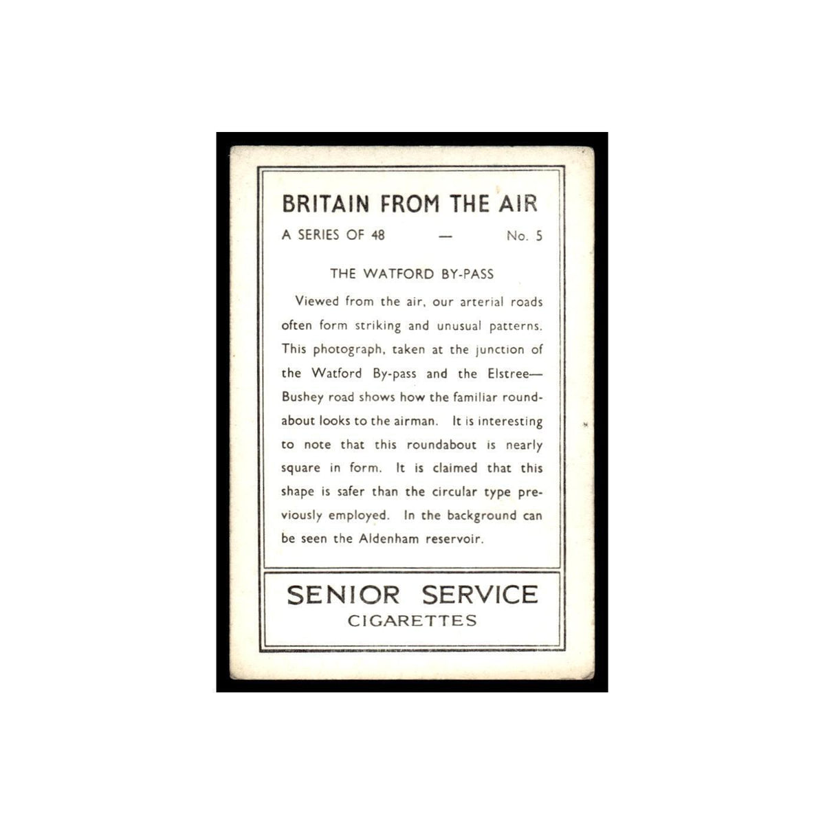 Watford By Pass 1939 Senior Service Britain From Air #5 Tobacco Card VG