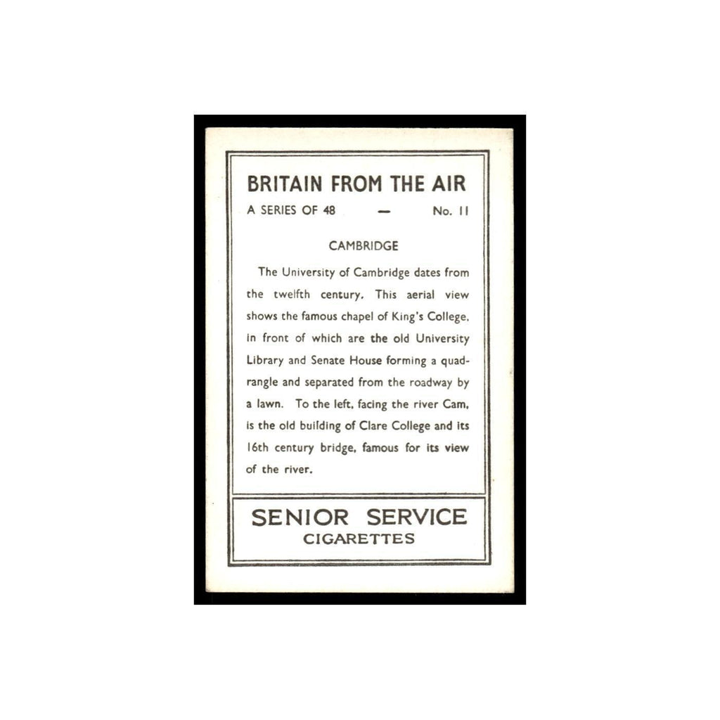 Cambridge 1939 Senior Service Britain From Air #11 Tobacco Card VG