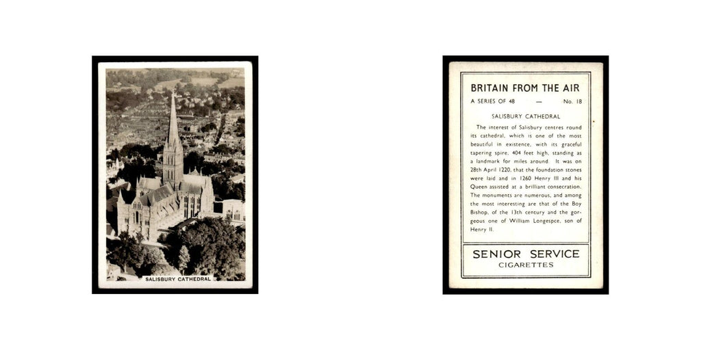 Salisbury Cathedral 1939 Senior Service Britain From Air #18 Tobacco Card VG