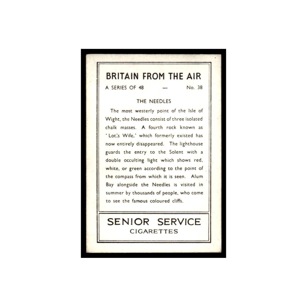 The Needles 1939 Senior Service Britain From Air #38 Tobacco Card VG