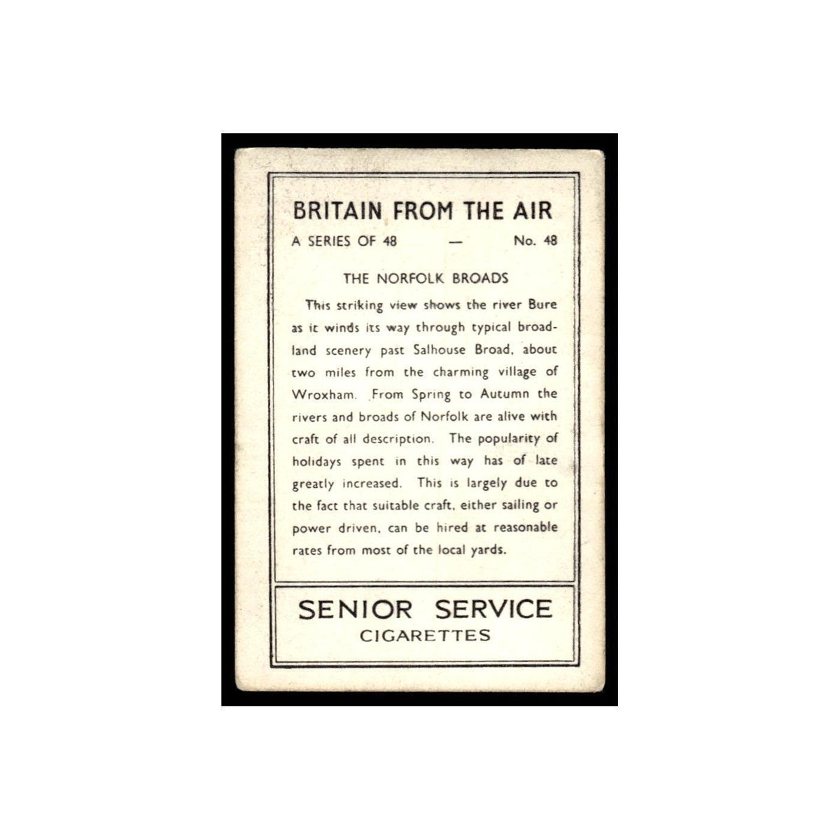 Norfolk Broads 1939 Senior Service Britain From Air #48 Tobacco Card VG