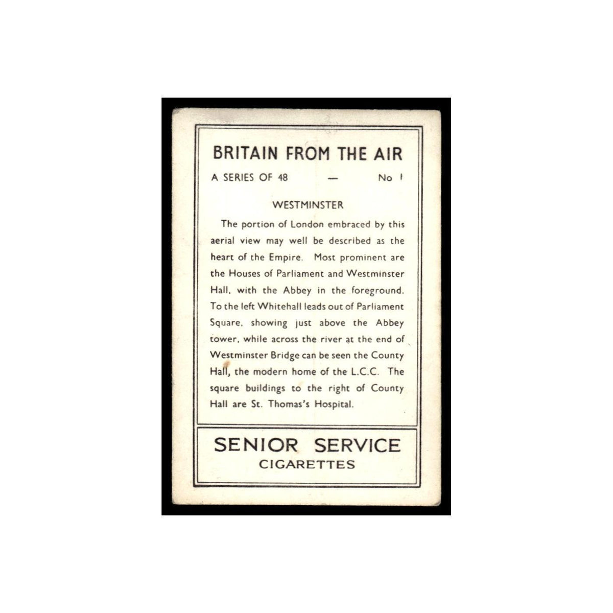 Westminster 1939 Senior Service Britain From Air #1 Tobacco Card VG