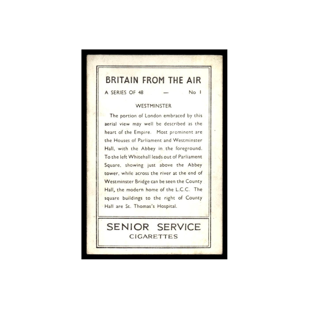 Westminster 1939 Senior Service Britain From Air #1 Tobacco Card VG