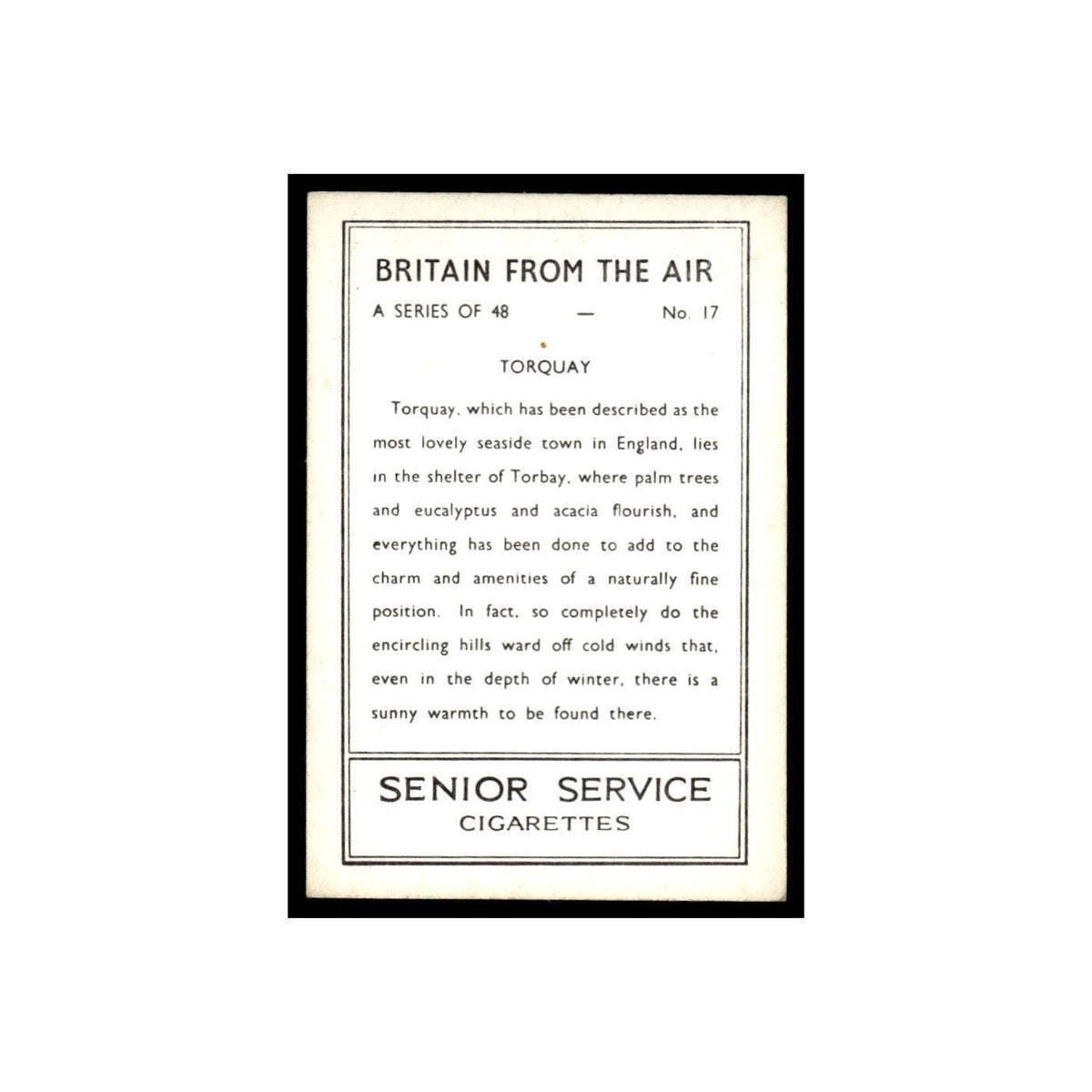 Torquay 1939 Senior Service Britain From Air #17 Tobacco Card VG