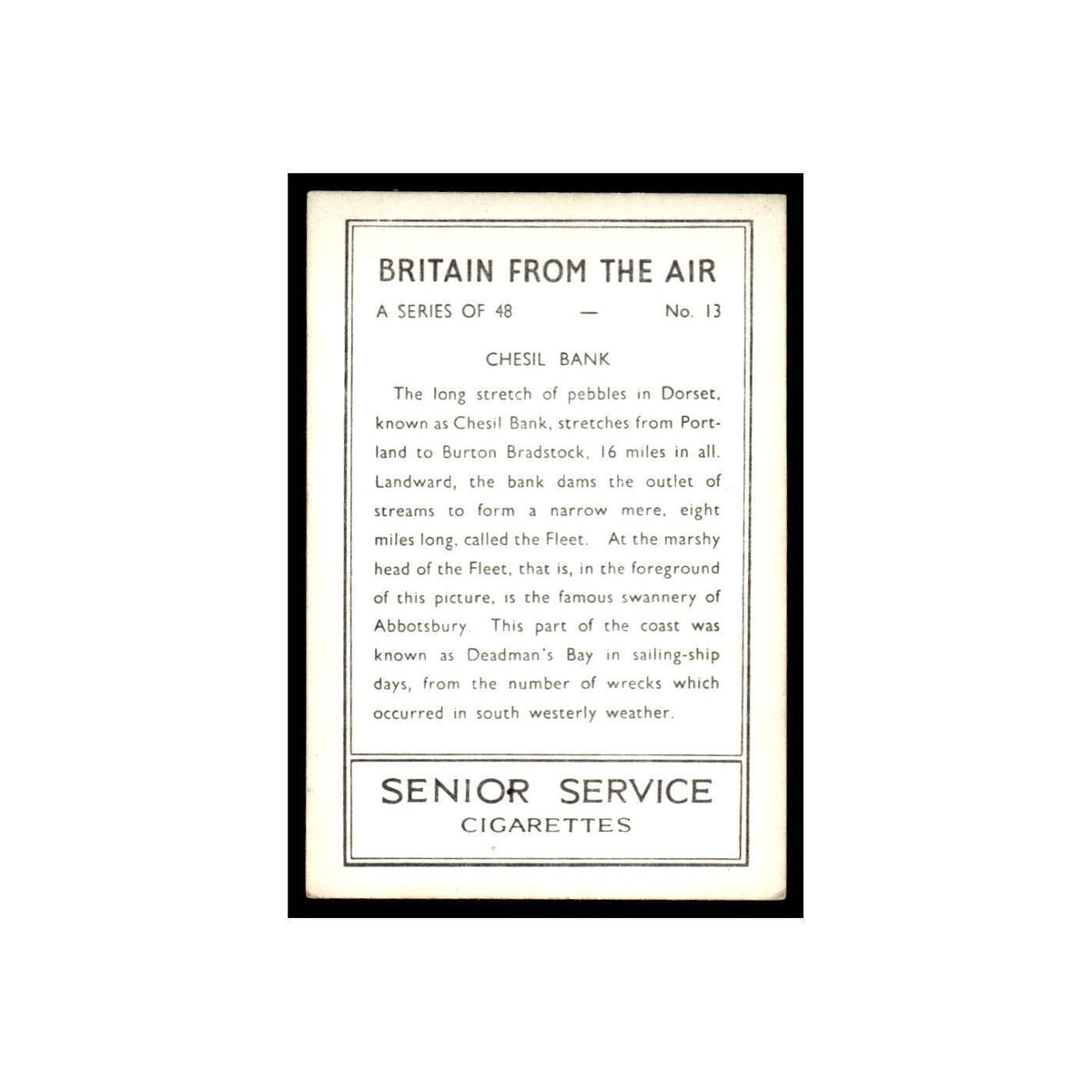 Chesil Bank 1939 Senior Service Britain From Air #13 Tobacco Card VG