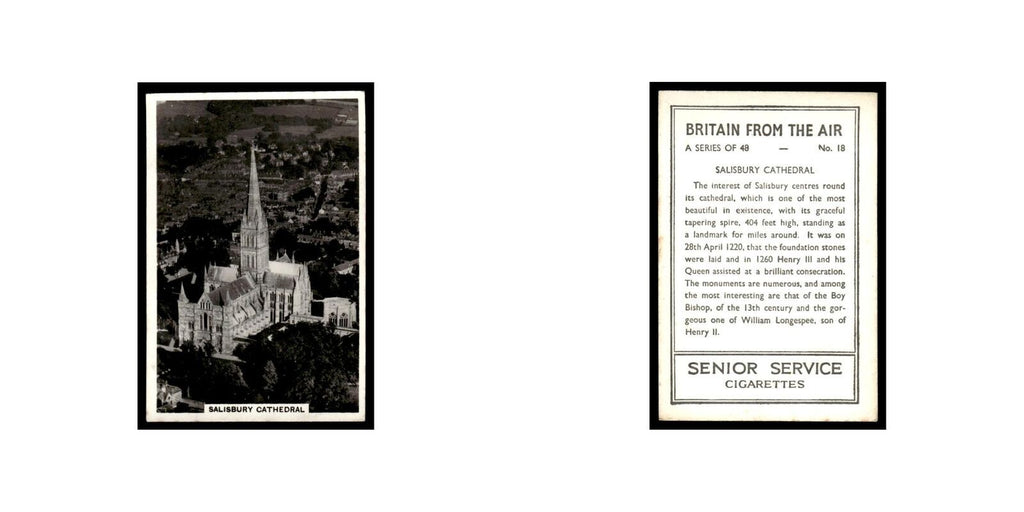 Salisbury Cathedral 1939 Senior Service Britain From Air #18 Tobacco Card VG