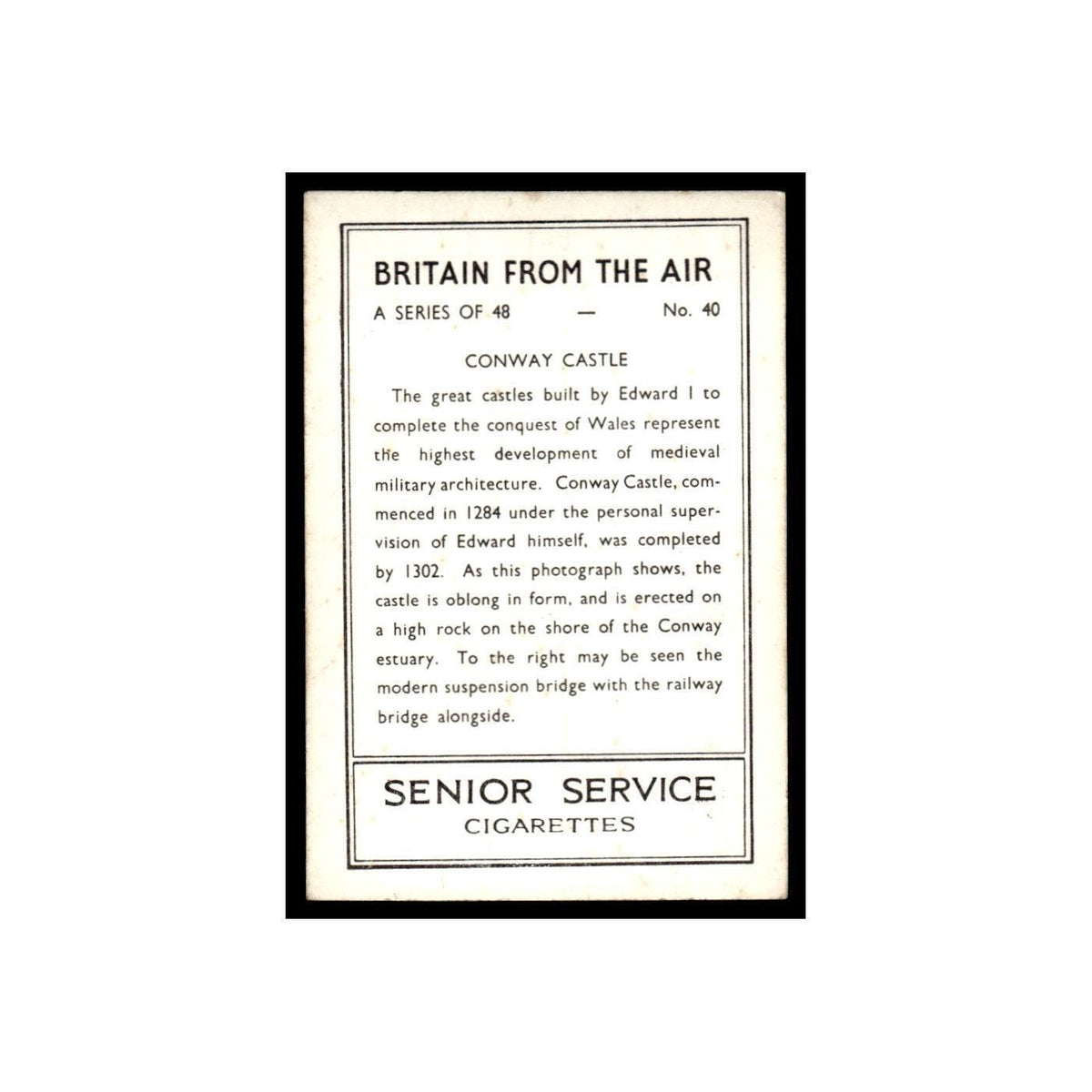 Conway Castle 1939 Senior Service Britain From Air #40 Tobacco Card VG
