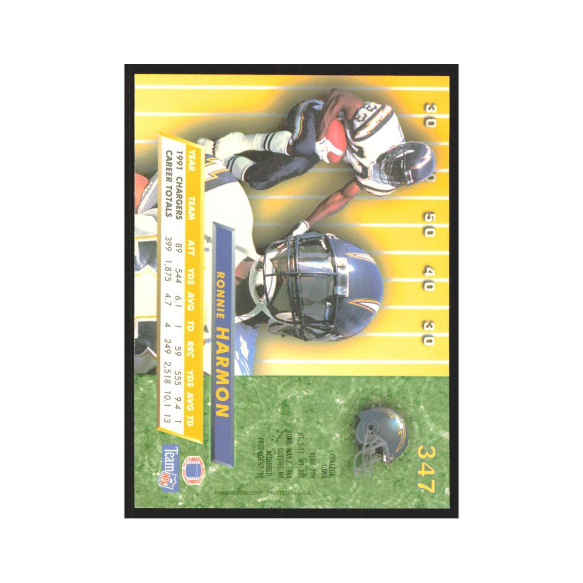 Ronnie Harmon 1992 Fleer Ultra #347 Football Cards Football Card NM
