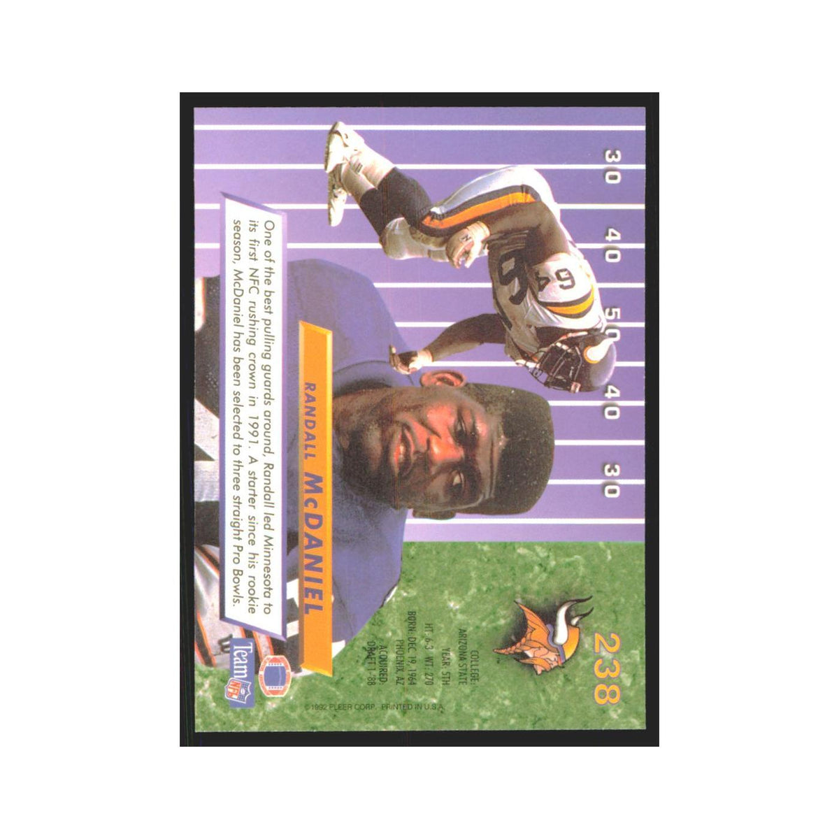 Randall McDaniel 1992 Fleer Ultra #238 Football Cards Football Card NM