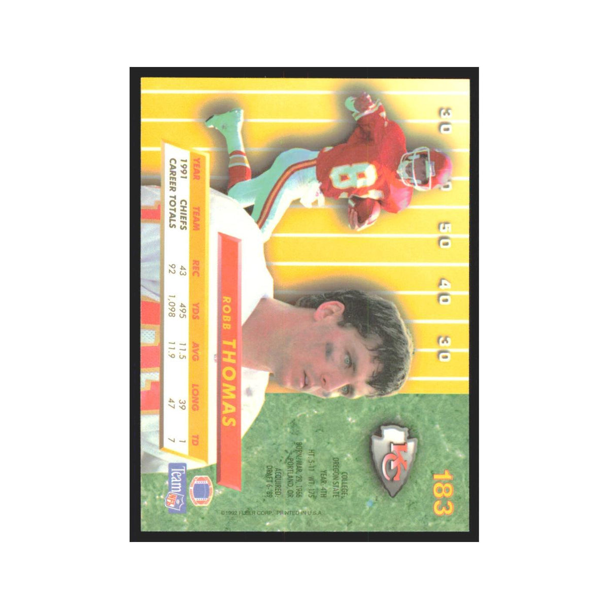 Robb Thomas 1992 Fleer Ultra #183 Football Cards Football Card NM