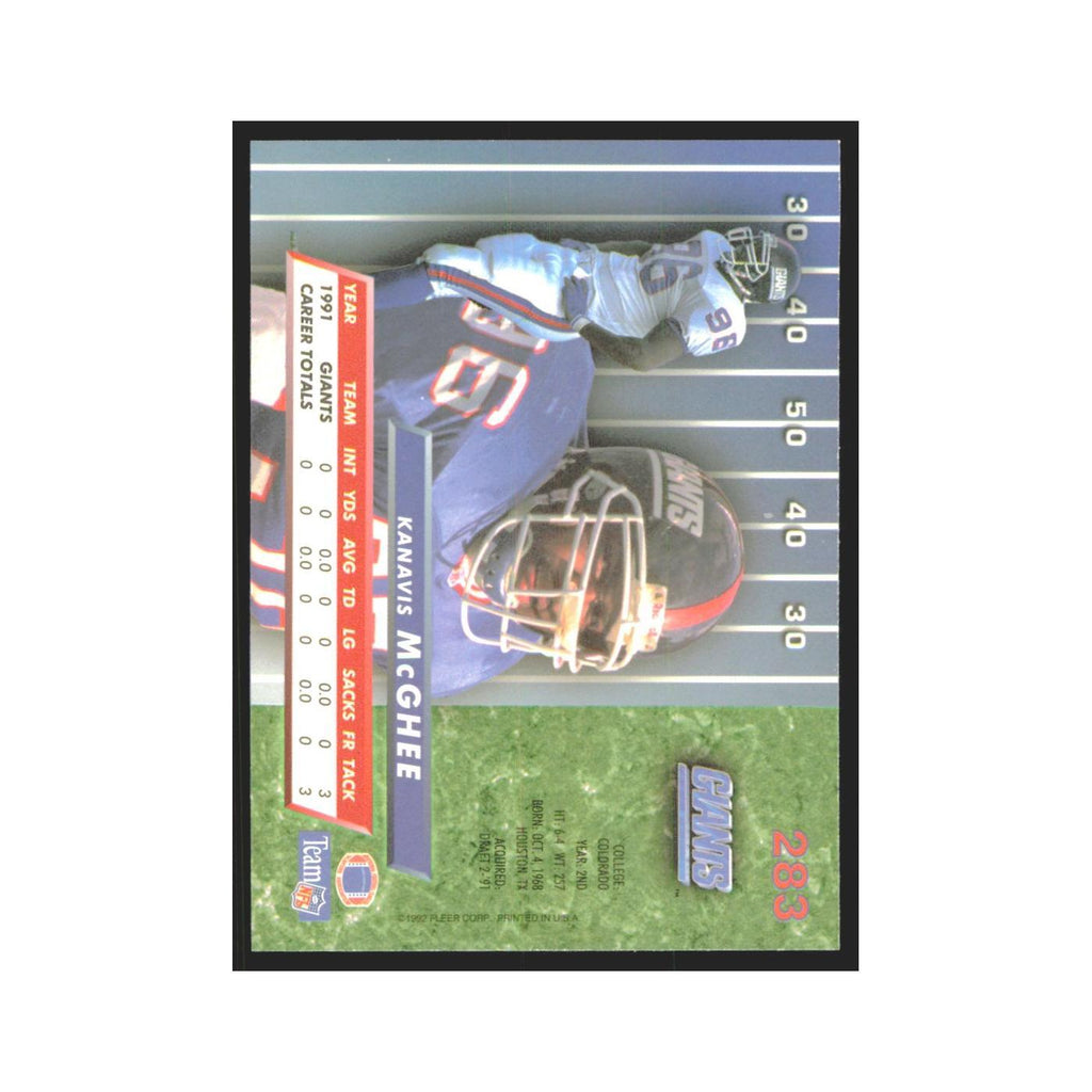 Kanavis McGhee 1992 Fleer Ultra #283 Football Cards Football Card NM