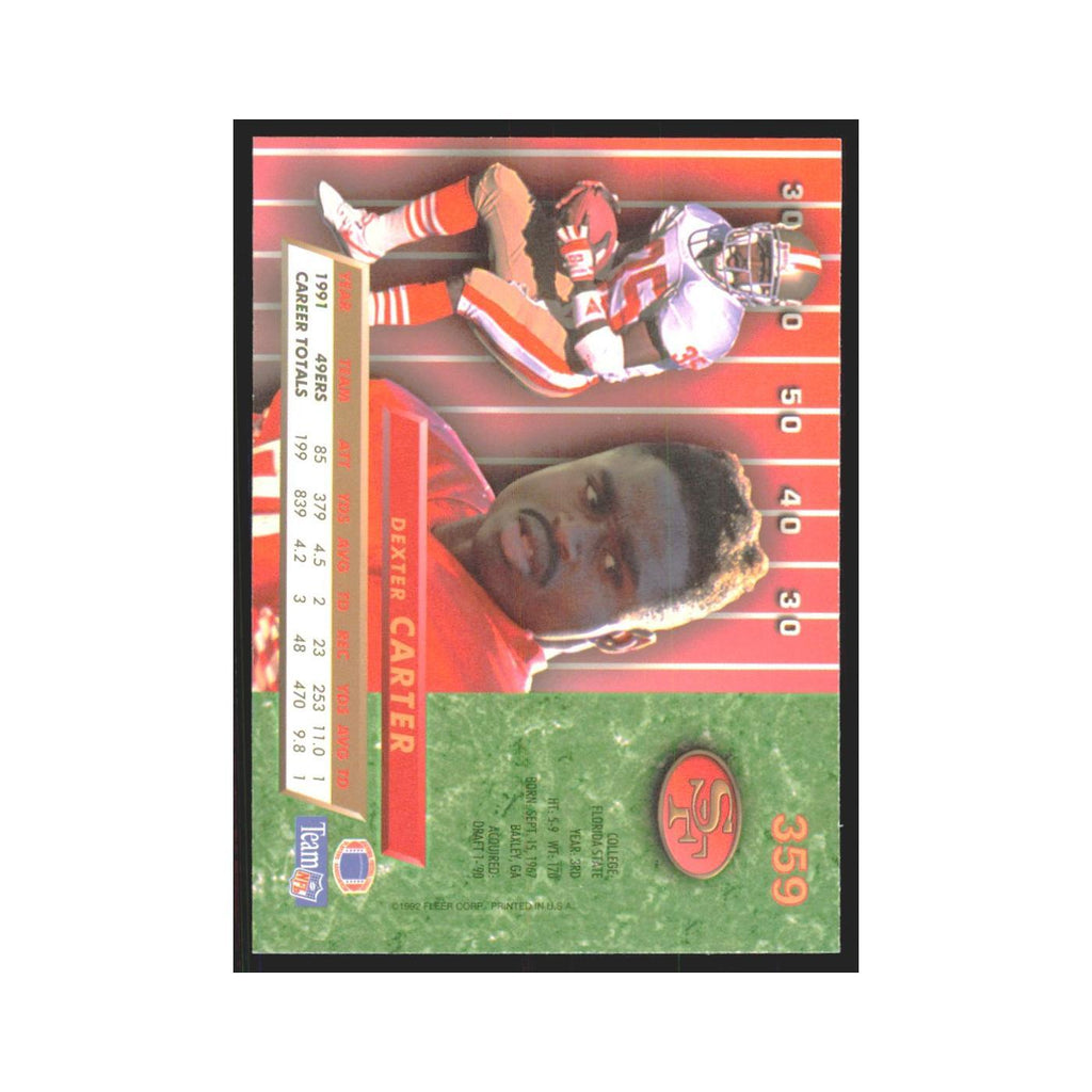 Dexter Carter 1992 Fleer Ultra #359 Football Cards Football Card NM