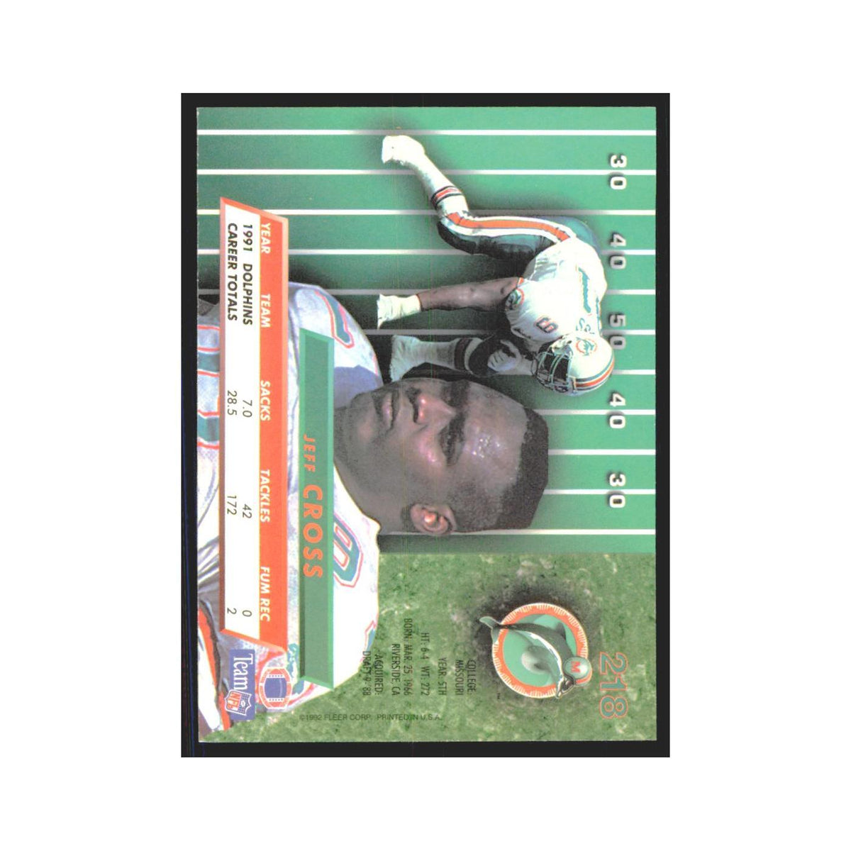 Jeff Cross 1992 Fleer Ultra #218 Football Cards Football Card NM