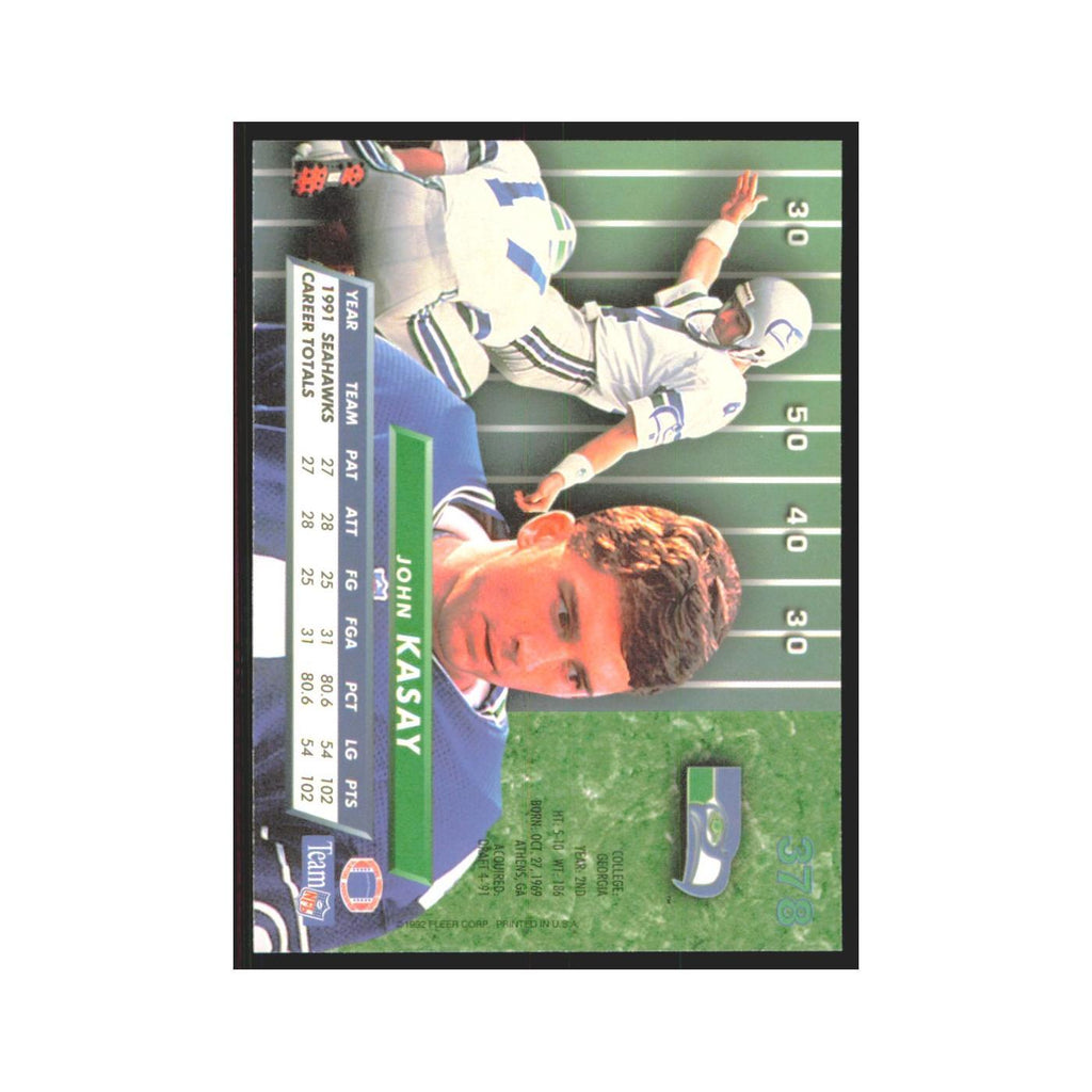 John Kasay 1992 Fleer Ultra #378 Football Cards Football Card NM