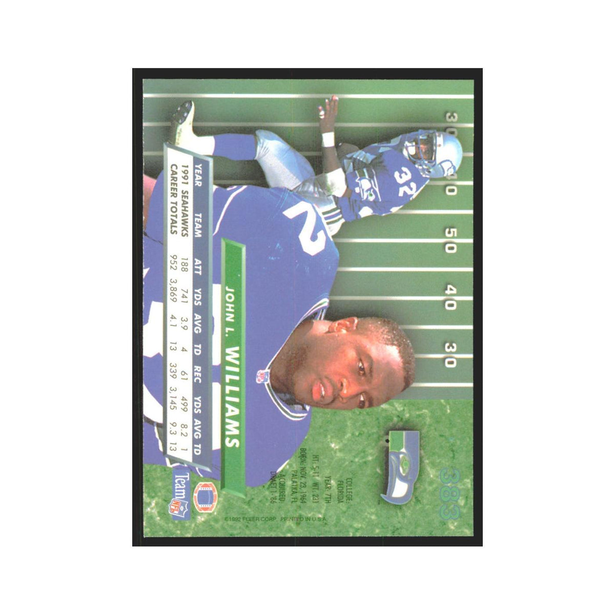 John Williams 1992 Fleer Ultra #383 Football Cards Football Card NM
