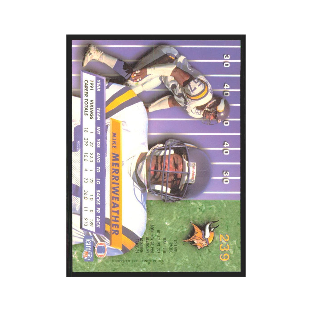 Mike Merriweather 1992 Fleer Ultra #239 Football Cards Football Card NM
