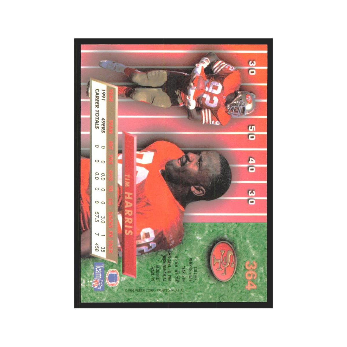 Tim Harris 1992 Fleer Ultra #364 Football Cards Football Card NM