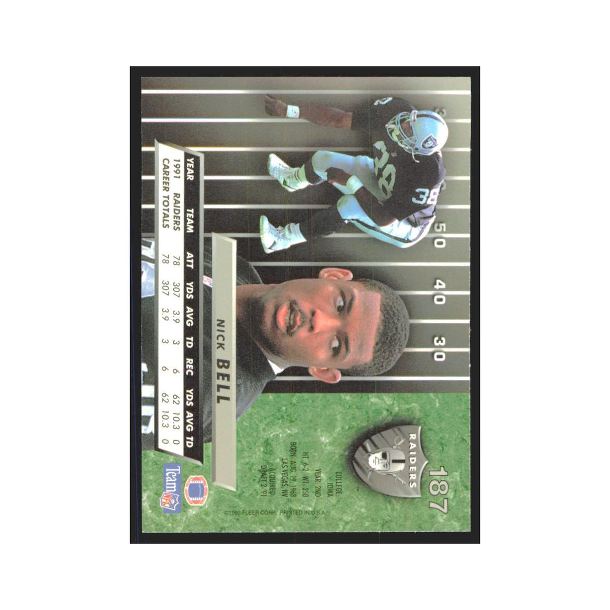 Nick Bell 1992 Fleer Ultra #187 Football Cards Football Card NM