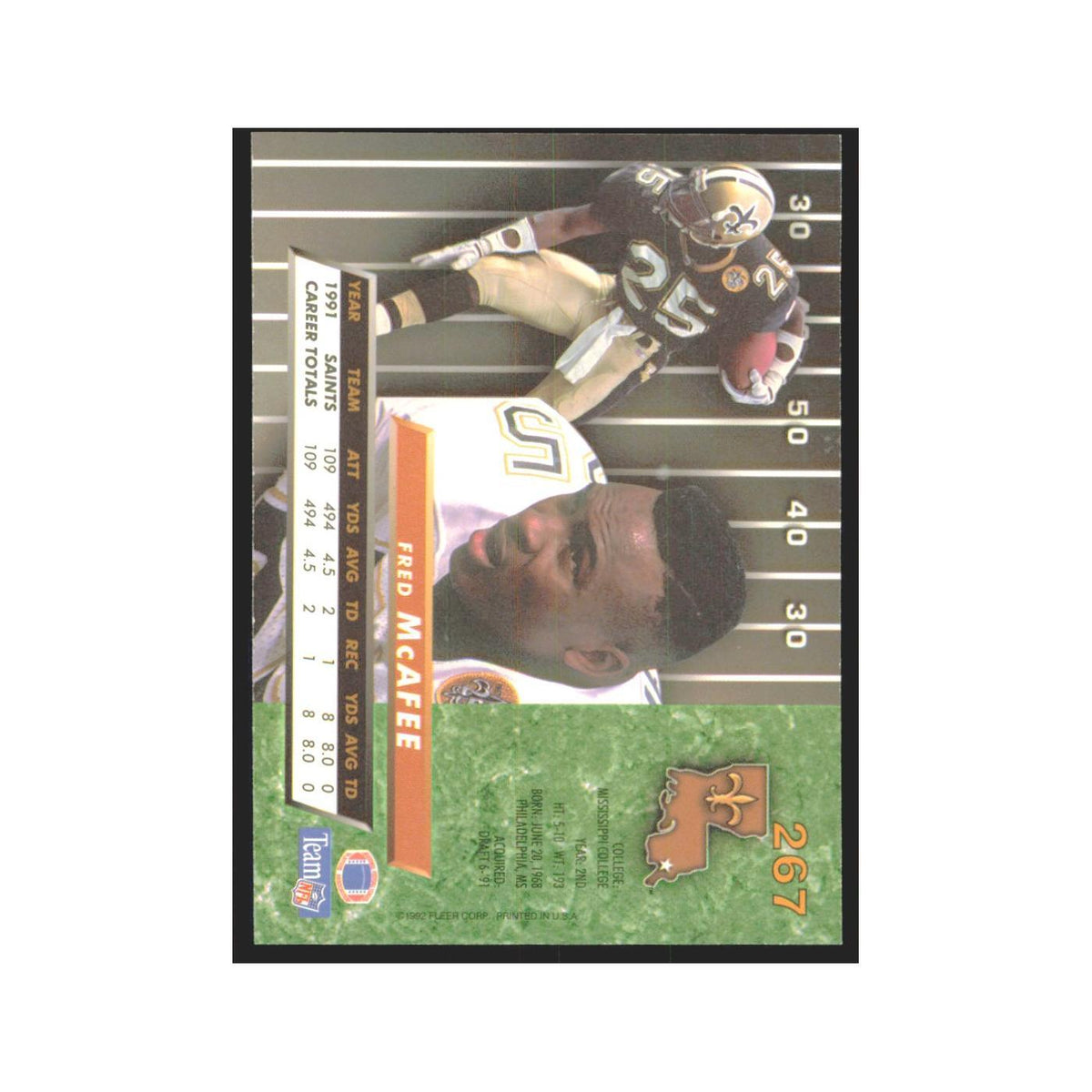 Fred McAfee 1992 Fleer Ultra #267 Football Cards Football Card NM