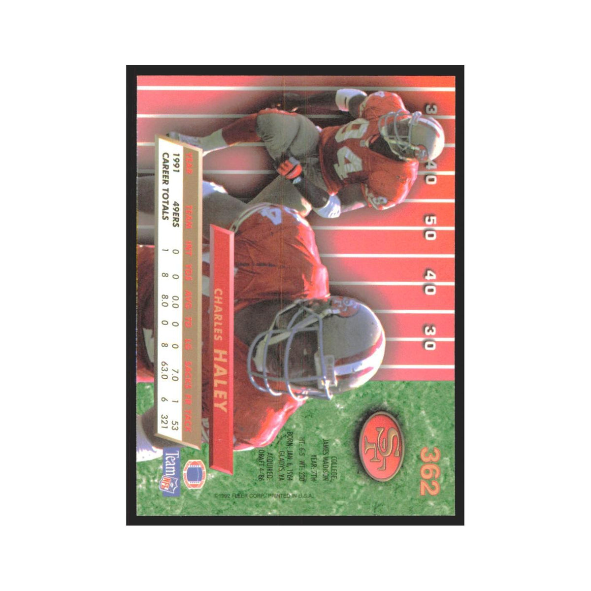 Charles Haley 1992 Fleer Ultra #362 Football Cards Football Card NM