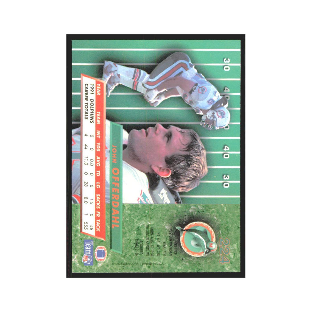 John Offerdahl 1992 Fleer Ultra #224 Football Cards Football Card NM