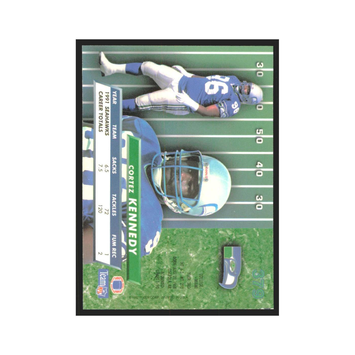 Cortez Kennedy 1992 Fleer Ultra #379 Football Cards Football Card NM