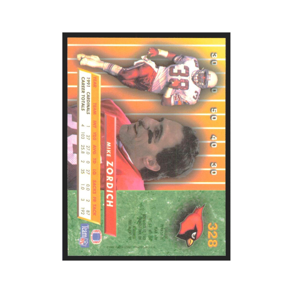 Mike Zordich 1992 Fleer Ultra #328 Football Cards Football Card NM