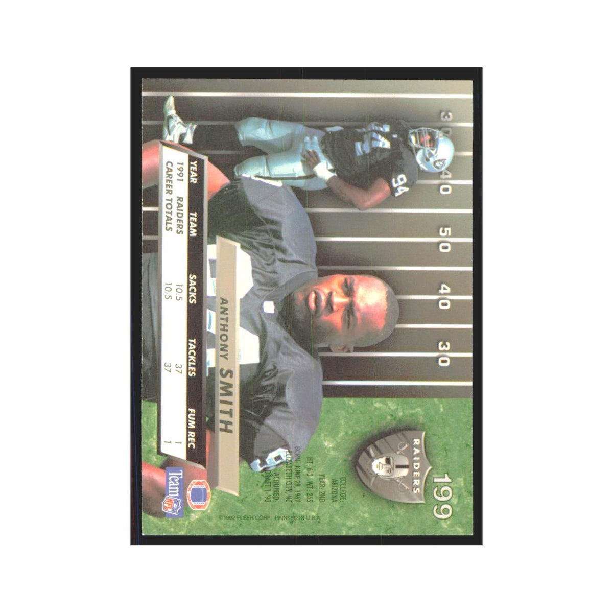 Anthony Smith 1992 Fleer Ultra #199 Football Cards Football Card NM