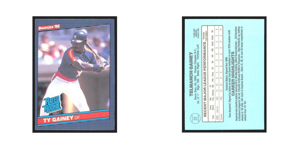 Ty Gainey Rookie 1986 Donruss #31 Houston Astros Baseball Card NM