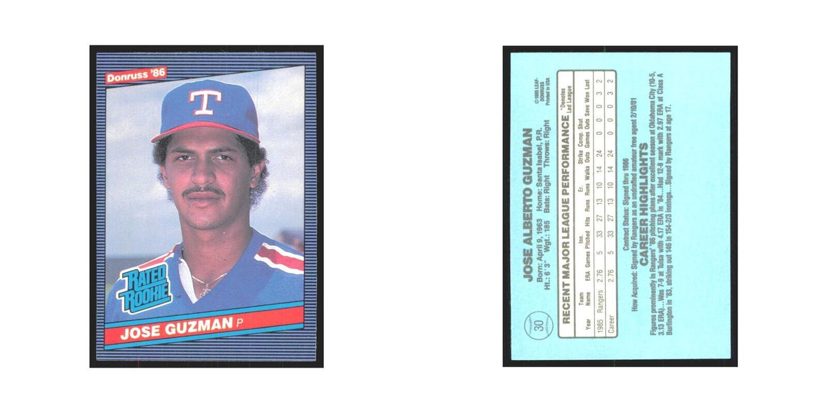Jose Guzman 1986 Donruss #30 Texas Rangers Baseball Card NM