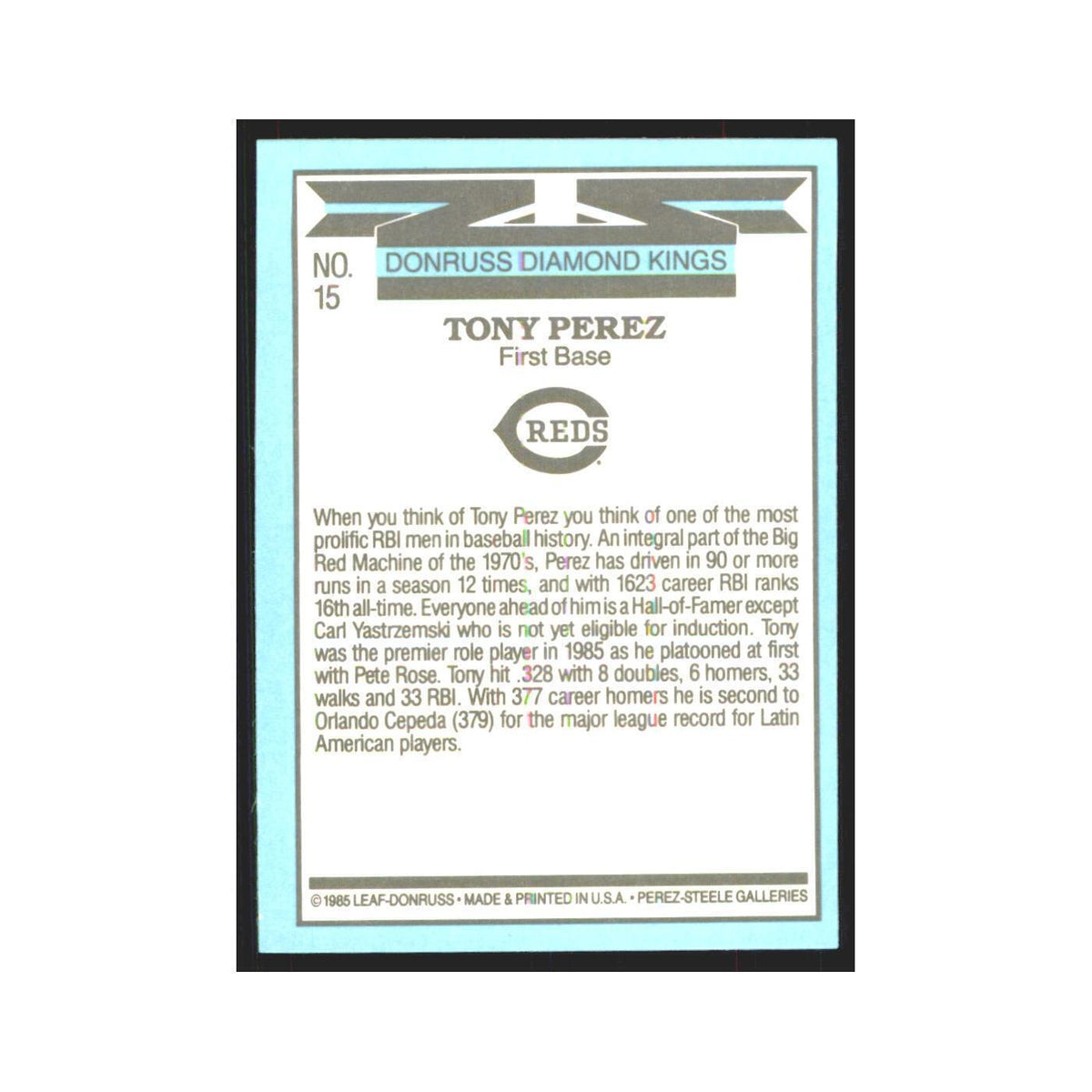 Tony Perez 1986 Donruss #15 Cincinnati Reds Baseball Card NM