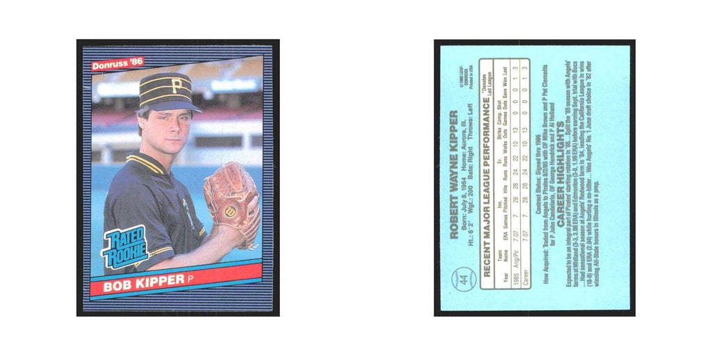 Bob Kipper Rookie 1986 Donruss #44 Pittsburgh Pirates Baseball Card NM