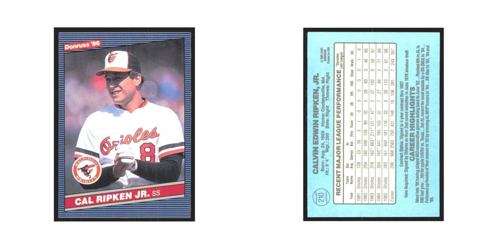Cal Ripken Jr. 1986 Donruss #210 Baltimore Orioles Baseball Card NM