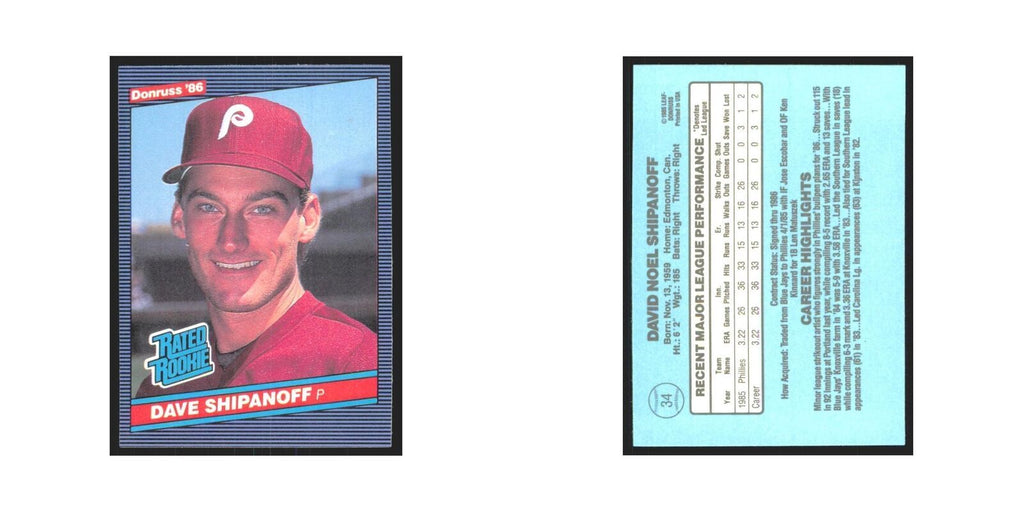 Dave Shipanoff 1986 Donruss #34 Philadelphia Phillies Baseball Card NM