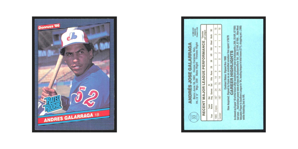 Andres Galarraga 1986 Donruss #33 Montreal Expos Baseball Card NM