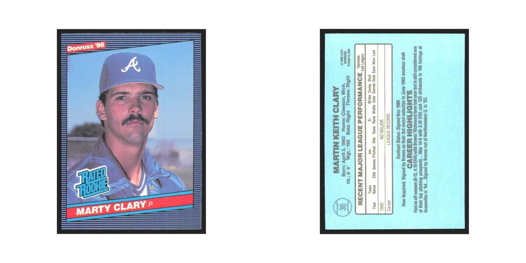 Marty Clary Rookie 1986 Donruss #36 Braves Baseball Card NM
