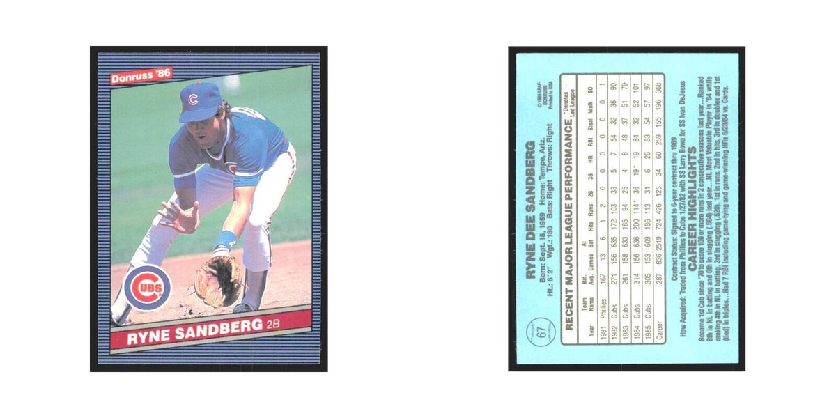 Ryne Sandberg 1986 Donruss #67 Chicago Cubs Baseball Card NM