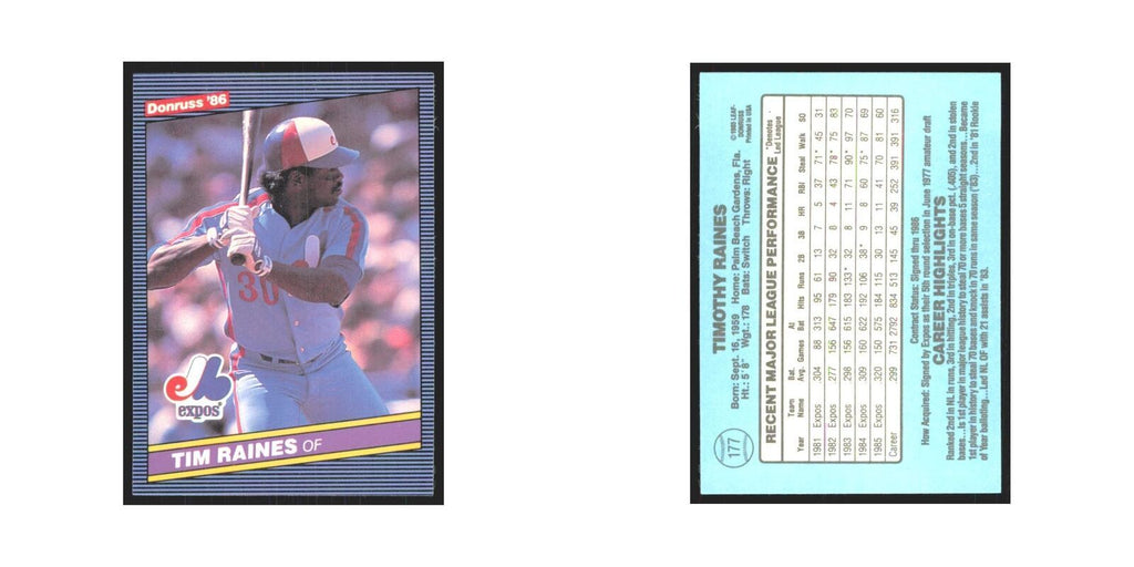 Tim Raines 1986 Donruss #177 Montreal Expos Baseball Card NM