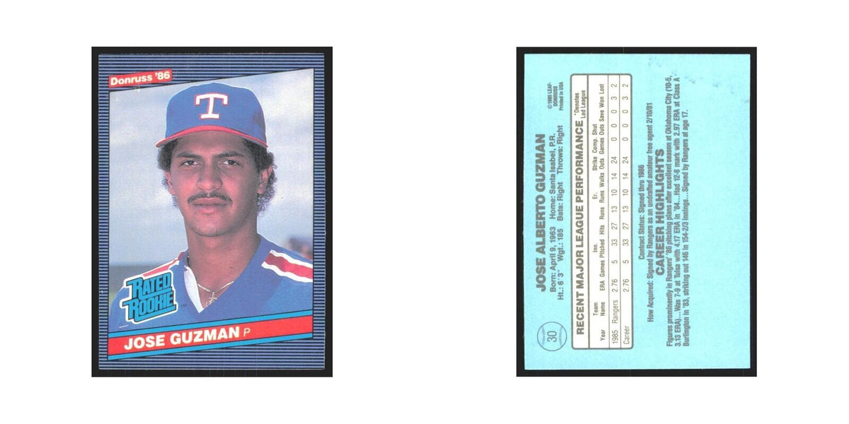 Jose Guzman 1986 Donruss #30 Texas Rangers Baseball Card NM
