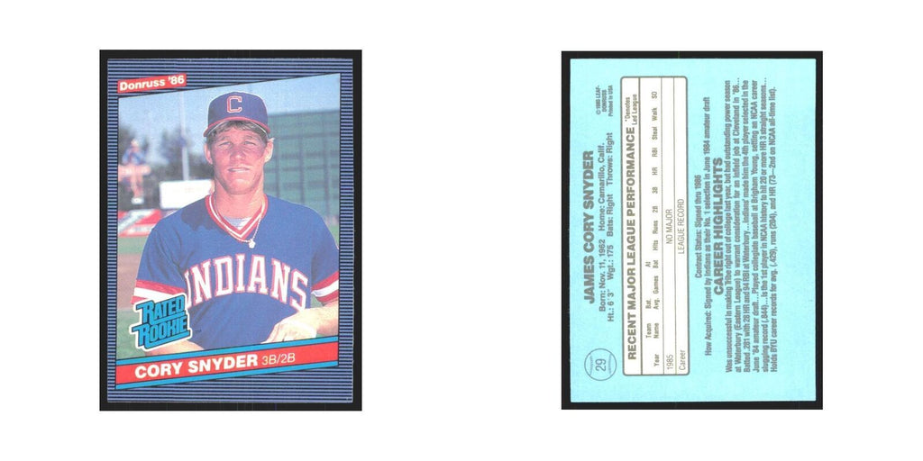 Cory Snyder Rookie 1986 Donruss #29 Cleveland Indians Baseball Card NM