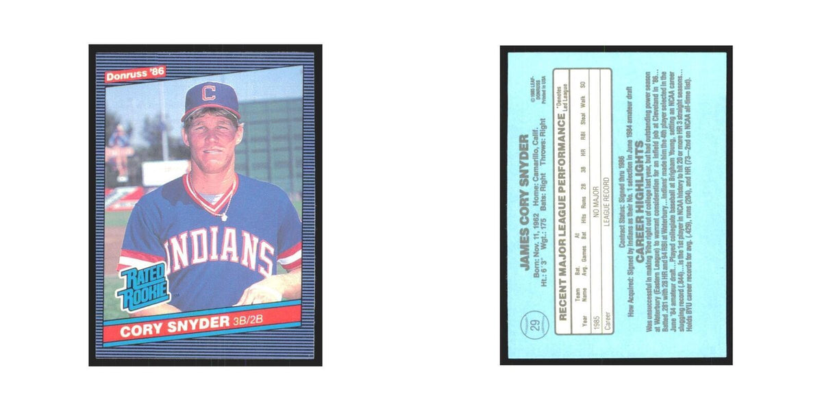 Cory Snyder Rookie 1986 Donruss #29 Cleveland Indians Baseball Card NM